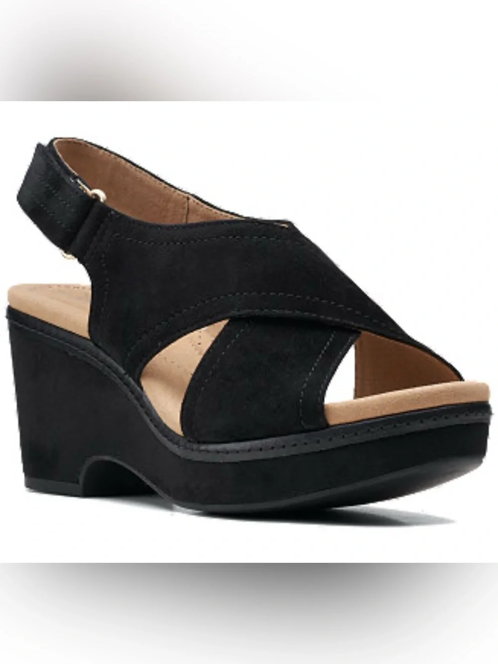 Giselle Cove By Clarks Black Suede Crisscross Slingback Platform Sandals 8 W